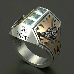 NEW Men Two-Tone Silver Brass Aquamarine Ring